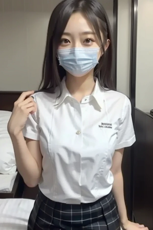 最high quality、high quality、best image quality、8K、最High resolution、High resolution、最high quality、masterpiece、RAW photo、whole body写真、Realistic human body with detailed details、Realistic skin in every detail、Realistic face in every detail、Realistic eyes in every detail、Realistic lips in every detail、Realistic teeth in every detail、Realistic ears with attention to detail、Realistic hair with detailed details、Realistic arms with attention to detail、Realistic hands with attention to detail、Realistic fingers with attention to detail、(fine hands、thumb1reference4)、Realistic legs with attention to detail、Realistic feet with attention to detail、((beautiful japanese girl))、(japanese model), (japanese woman)、((18 year old beautiful girl))、(black hair)、(straight hair)、((whole body))、((Upward beautiful 、Medium chest))、(slim style、slender style)、(whole body光沢肌、Fair skin)、Detailed and realistic human body、detailed realistic skin、detailed realistic face、detailed realistic arms、Detailed realistic fingers、Detailed realistic feet、soft natural light、nurse、nurse、Hospital Uniforms、((Transparent see-through(cross top nurse clothes、Nurse skirt with side slits))、((in the hospital room(Pose that makes your thighs look beautiful))