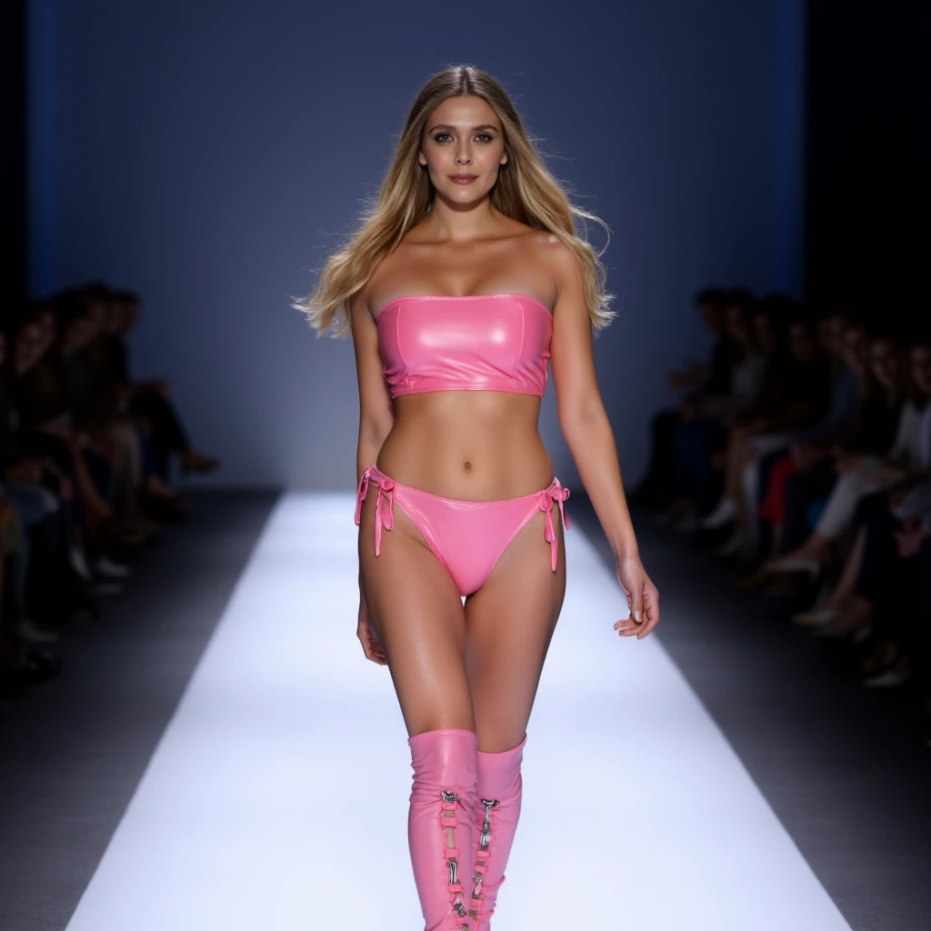 a close up of a woman in a bikini on a catwalk, white silver bikini, shiny plastic bikini, metal bikini, nicki minaj curvy, bikini model, bikini white, Tiny bikini, dressed in belts bikini, wearing a white bikini, in a bikini, Sling bikini, futuristic white-space-bikini, swimsuit model, roupa de banho, sbikini, in a bikini