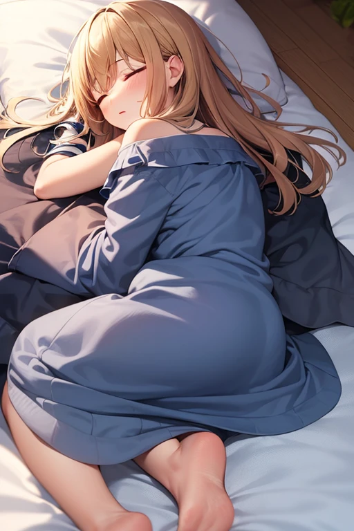 1girl, long shot, from above, full body, lying on bed, (knees together feet apart:1.1)