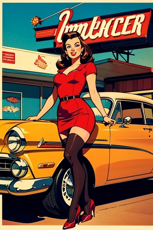 Coca Cola mechanic Pinup Art by Gil_Elvgren and Haddon_Sundblom, 
[ Dana Davis | Freida Pinto ],
 