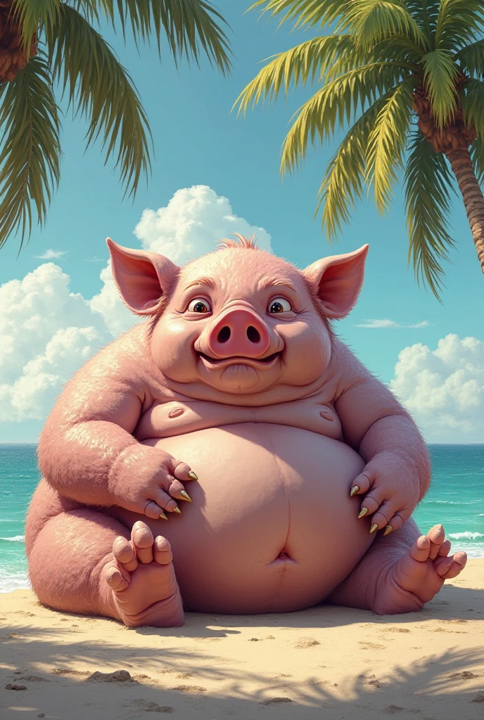 A fat man with a pig mask smoking a cigar swimming in a pool