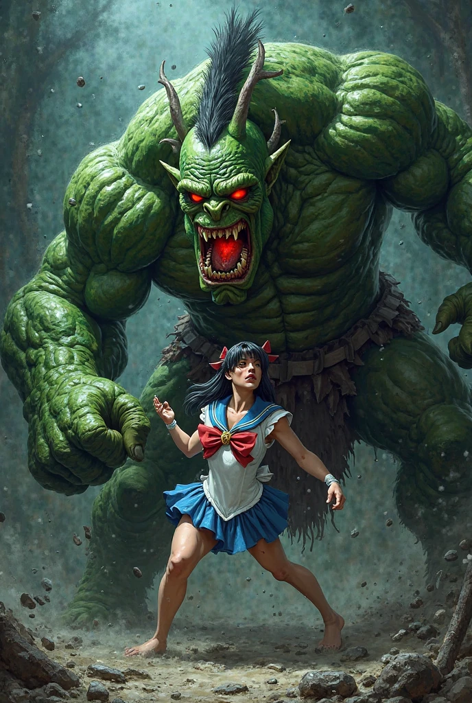a confused hulk in a maid outfit,doctor strange laughing,magic barrier,photorealistic,digital painting,highly detailed,cinematic lighting,vibrant colors,dramatic atmosphere,hyperrealistic textures,masterpiece,ultra-detailed