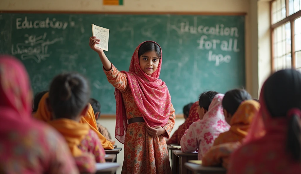 Beautiful muslim girl sitting in exam hall text written "All eyes on Sifa Bhabhi "