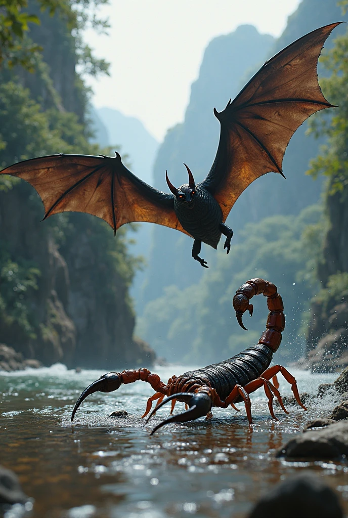 Bat attacking a scorpion