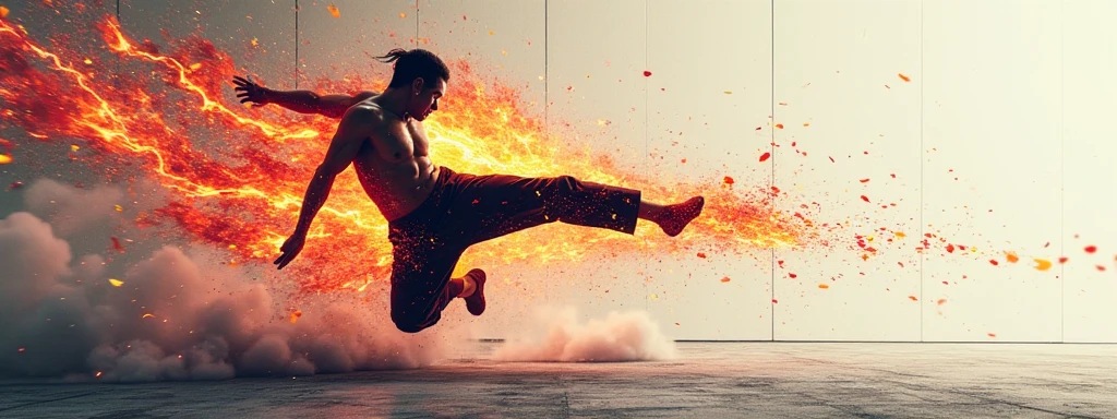 Karate, Black, Dreadlocks, Toned Muscles, tall, Long limbs, Full-Force High Kick, Cool silhouette, Superhuman strength, Strong Will, Impact, shock wave