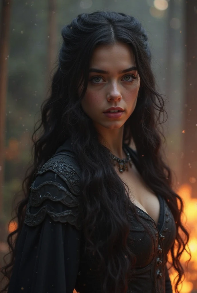 Girl on battlefield, House of dragons, pale skin, Jet black hair, bright amber eyes, in the iron throne room