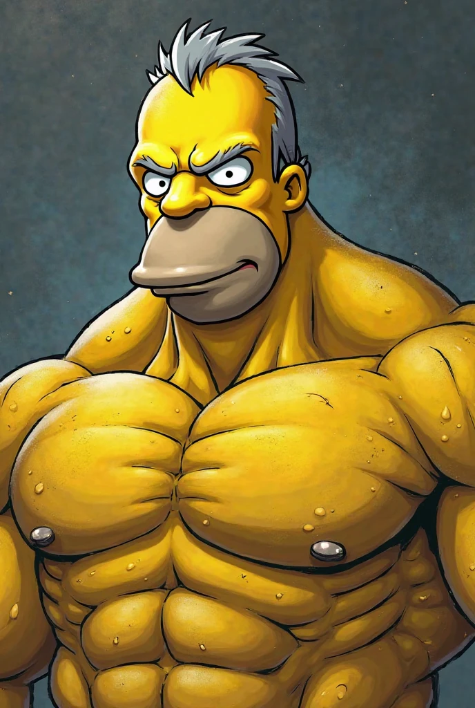 Muscular Homer Simpson with a cordless drill in his hand