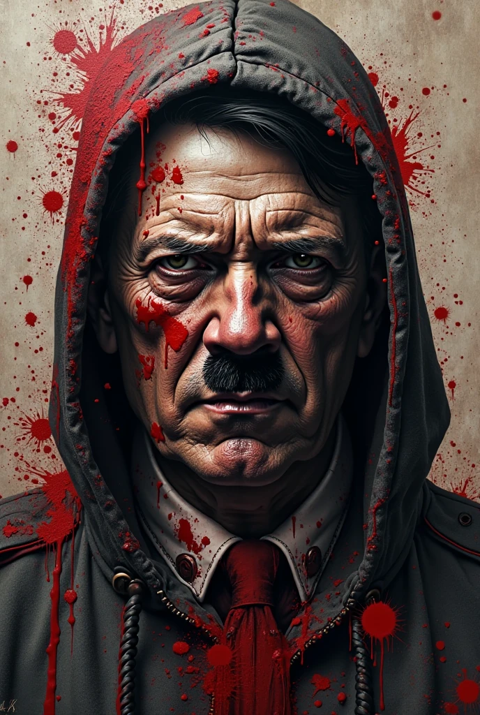 Commander Jim, a middle-aged man with a square jaw and six feet tall, cowers on the floor of a dimly lit, claustrophobic storage room. His once-proud military uniform is torn and bloodstained, and his eyes are wide with terror. The metallic walls are stained with blood, and shadows loom menacingly. [Camera shot: Close-up on Jim's terrified face]. Use a dark and unsettling color palette to convey the nightmarish atmosphere of the scene, dark anime, Madhouse Studio style, cinematic, with a focus on highly detailed and high-resolution 16k imagery.