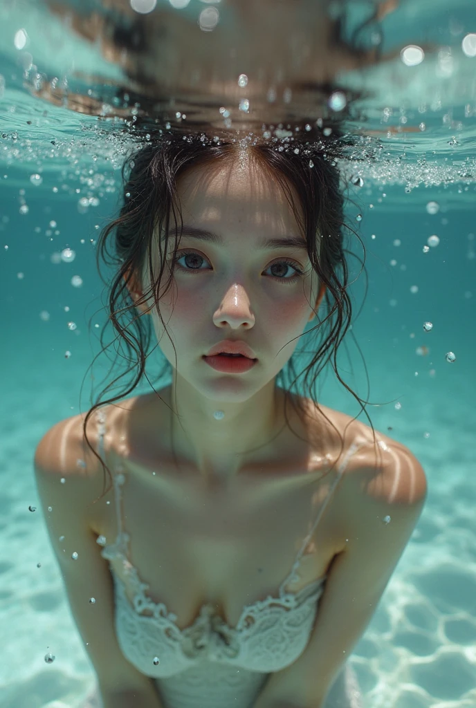 En estilo surrealista y realista. Una fuente, Hermosos peces flotando en el aire, A girl eating a candy. weird, Beautiful. --ar 3:2 --q 5 --s 350 --c 50 --w 300 --v 5.2 --estilo crudo