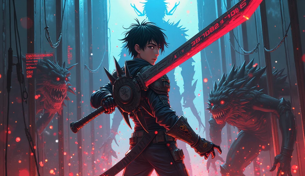 Anime illustration in bright, rich colors. The atmosphere is tense ...