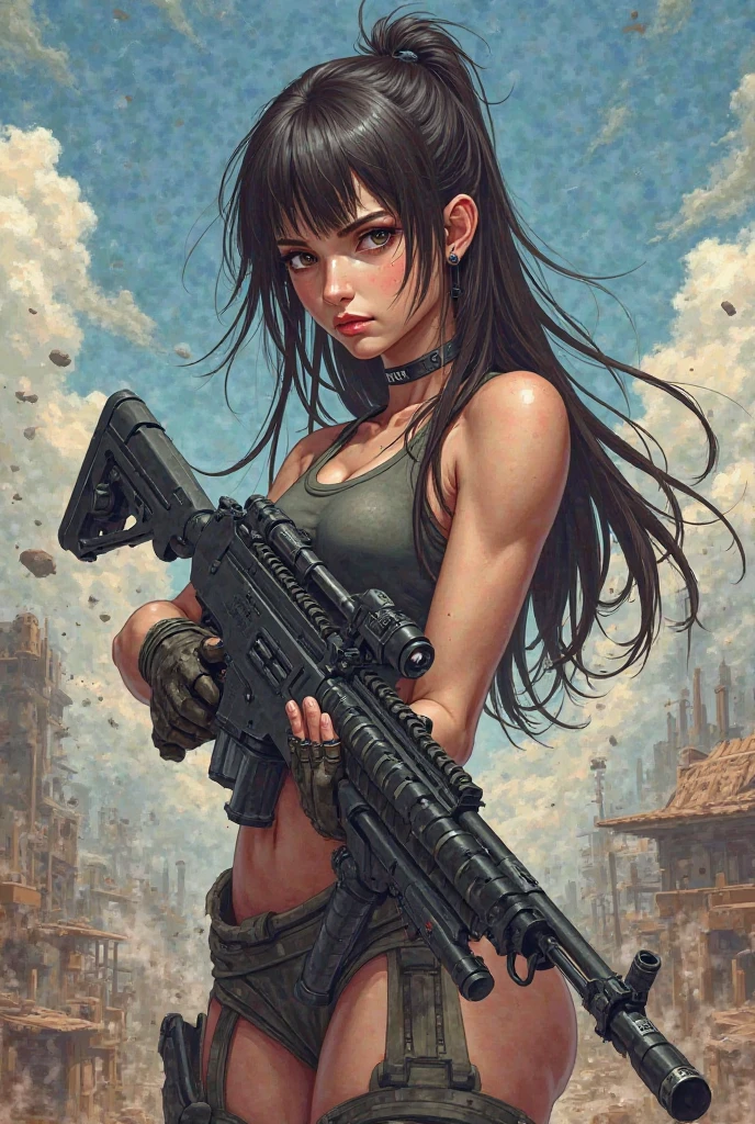anime girl with gun and rifle in a city setting, wojtek fus, artgerm and ilya kushinov, Range Murata and Artgerm, alena aenami and artgerm, author:Yoshihiko Wada, cyberpunk anime girl, Art germ. anime illustration, badass anime 8 k, Ross Tran 8 K, female cyberpunk anime girl