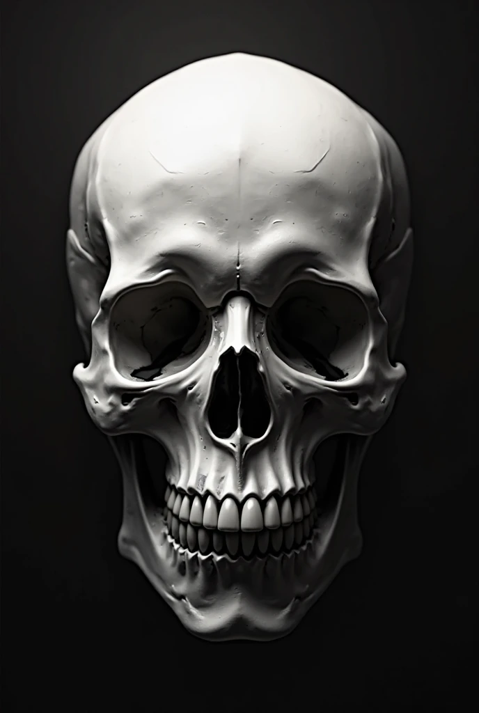 Make a picture of a muscled skull, on black and white background, that the image is centered from the head to the hip, Black background