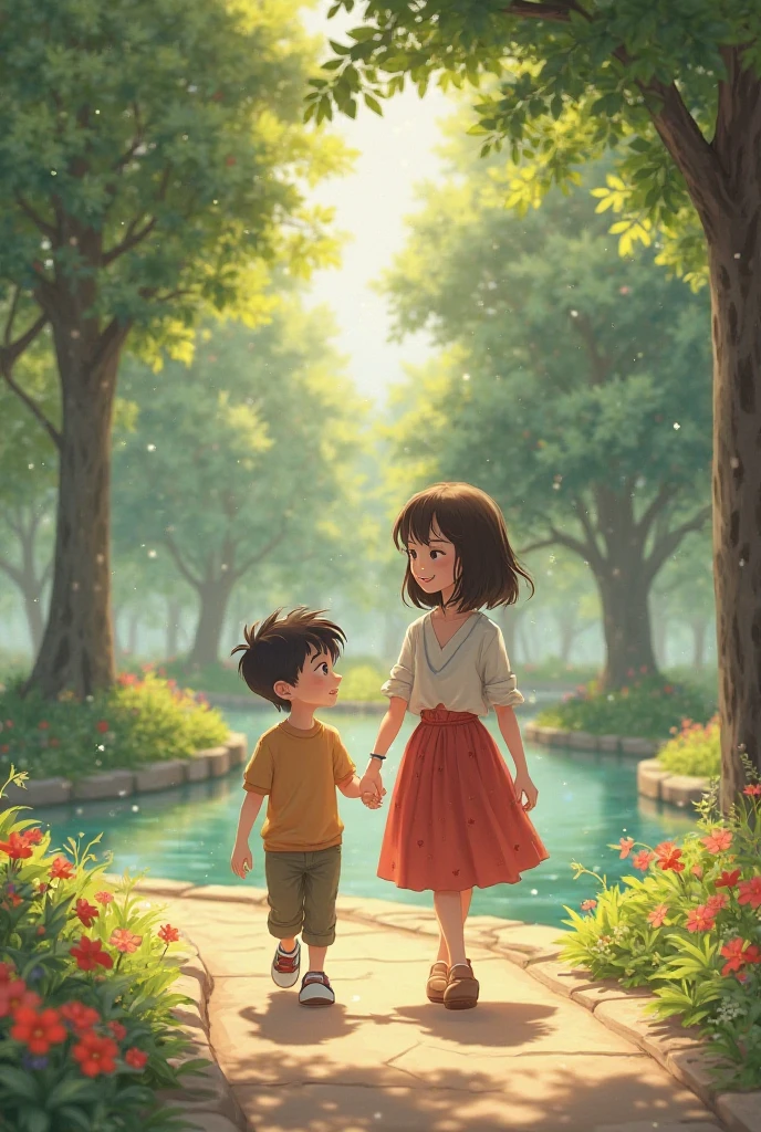 there are two children sitting on a bench near the water, children illustration, childrens illustration, childrenbook illustration,