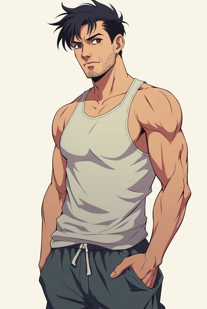 full body in image, masculine pose, short hair, full clothed man, casual clothes, t shirt. joggers pants, clothing, male body, slender body, short hair, full body, hot body, sexy male body, dinamic pose, six patch. detalied pose, body, simple background, expressive face, focus on face, line art, sketch
