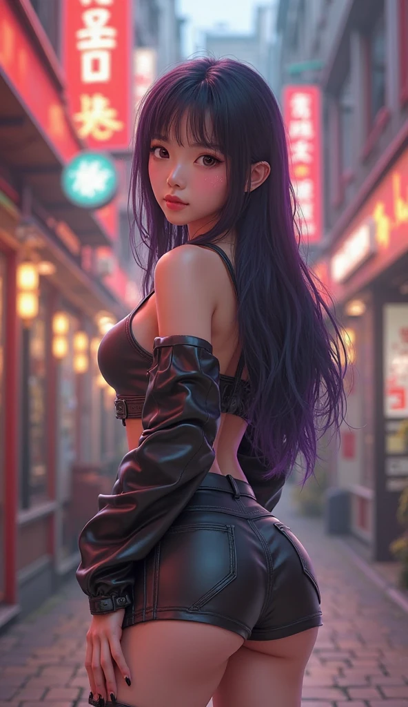 （Trueness：1.4）cyberpunk girl、Nice fat girl、long flowing hair、Colorful hair、Beautiful and detailed face、Strong and thick body、Thick Arms、holding gun、Super、Large cleavage、White and shiny breasts、Super slim waist、Buttocks enlargement、（HD、8K、32k、masterpiece）、（dynamic poses）、（（face lens））、（lens）、Cowboy pictures lens、shapeless hair、Colorful hair、Colorful cyberpunk ultra-low-cut costume、thong、Depth of field f/1.8、Cyberpunk city background、Theater grade lighting、Detailed spectacular backgrounds。