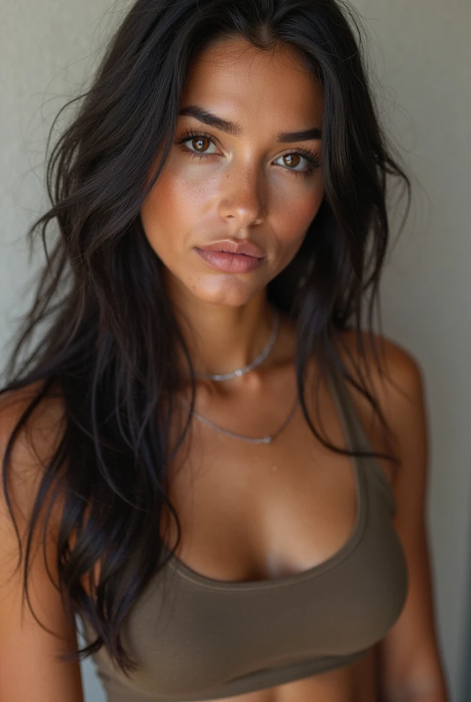 Change clothes to a bikini, Use that photo to change the background and put one of a well-lit and well-kept room, as if it were a selfie that is being taken