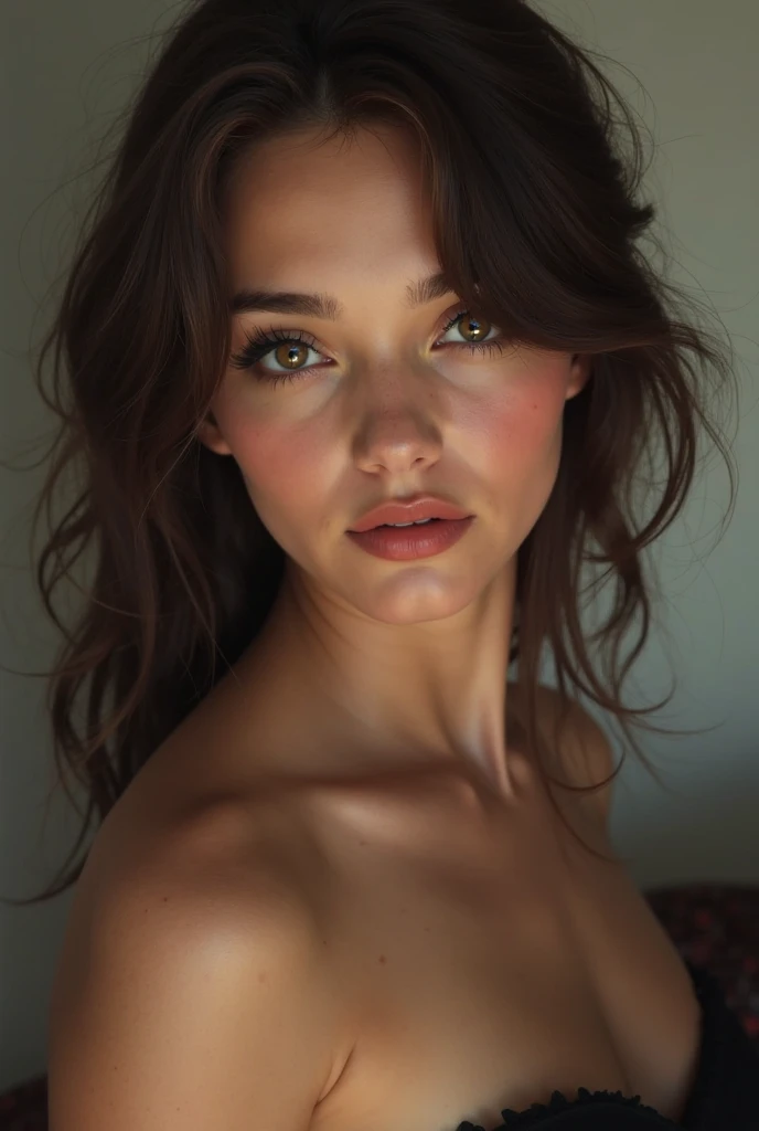 Ultra realistic photo of a Brunette with straight hair, european, no makeup, few freckles, meticulous detailled, hightly detailed, 4k, high resolution, NSFW, nude, nude, Femme fatale, smile, enjoy,, nude, nude, open leg pose, , bokeh, stand out, high detail, depth of field, bokeh, stand out, big boobs,, abs, nude pussy, open leg pose, nude, NSFW, nude,