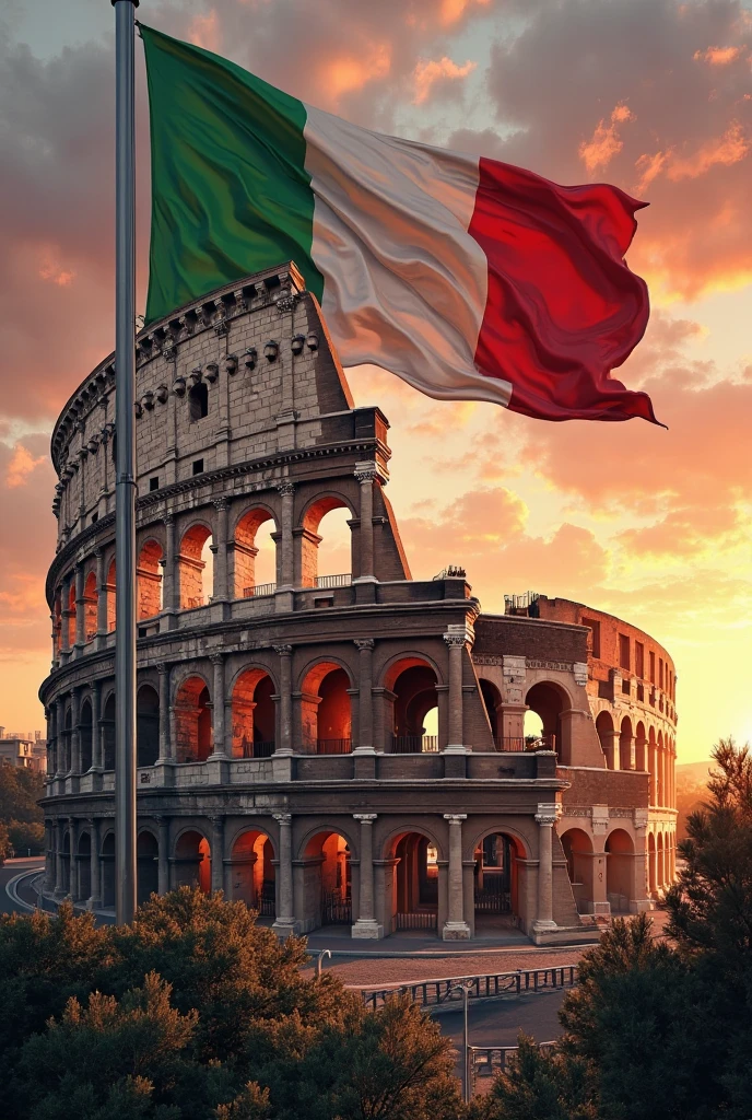 Create a digital image of the Roman Colosseum and the Italian flag in ...