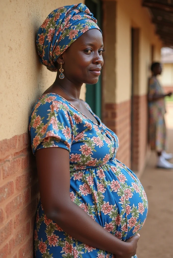 Extremely Hyperpregnant Djiboutian woman with huge belly wearing a dress