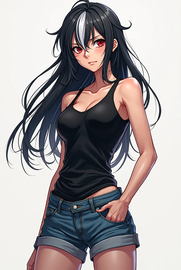 Ralph Bakshi Style, Curvy blue eyed girl with long wavy black hair and small breasts, nudity1.5, (extreme nsfw)2.5, torn tanktop, (tits out)1.5, lewd