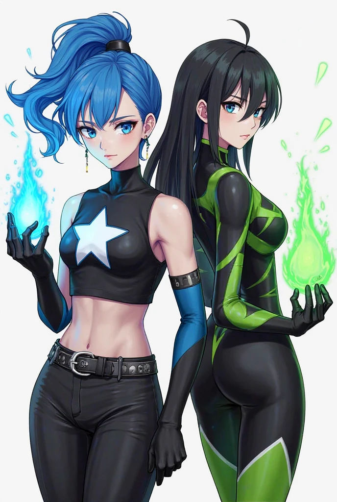 In the heart of the manga anime world, a fiery woman with a unique style emerges. Her expression is one of unyielding determination, with dynamic features accentuating her jawline and high cheekbones. Her eyes gleam with intensity, reflecting the unwavering spirit within. Vibrant, electric-blue hair cascades down her back in intricate, wild curls, defying conventional norms.
Individuality pours from this woman's every pore. Her clothing is a bold, eclectic mix: a fitted, iridescent bodysuit revealing toned muscles, layered with a sweeping, flowing coat in dazzling orange and gold
