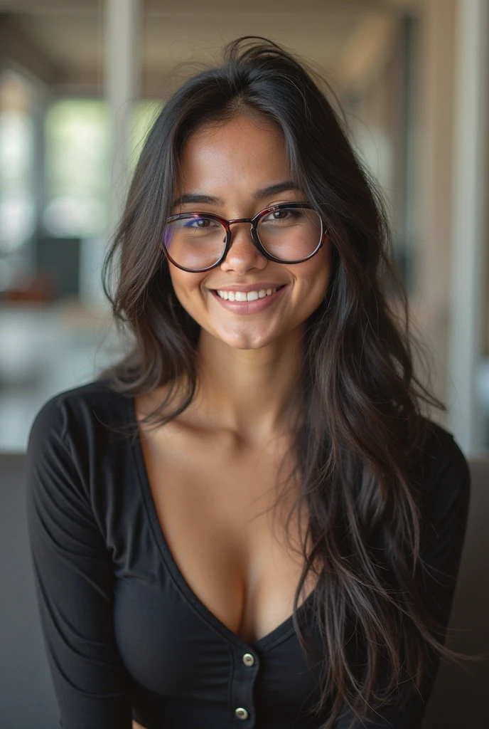 Plump beautiful girl with glasses