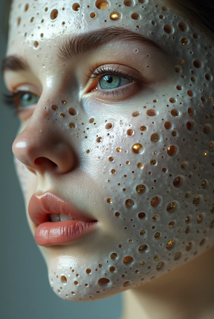 Exaggerated Skin A person's face starts out smooth and perfect, but slowly, tiny holes ...