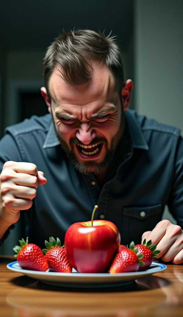 art handsome naked white man with beard eats brain , black background with candles