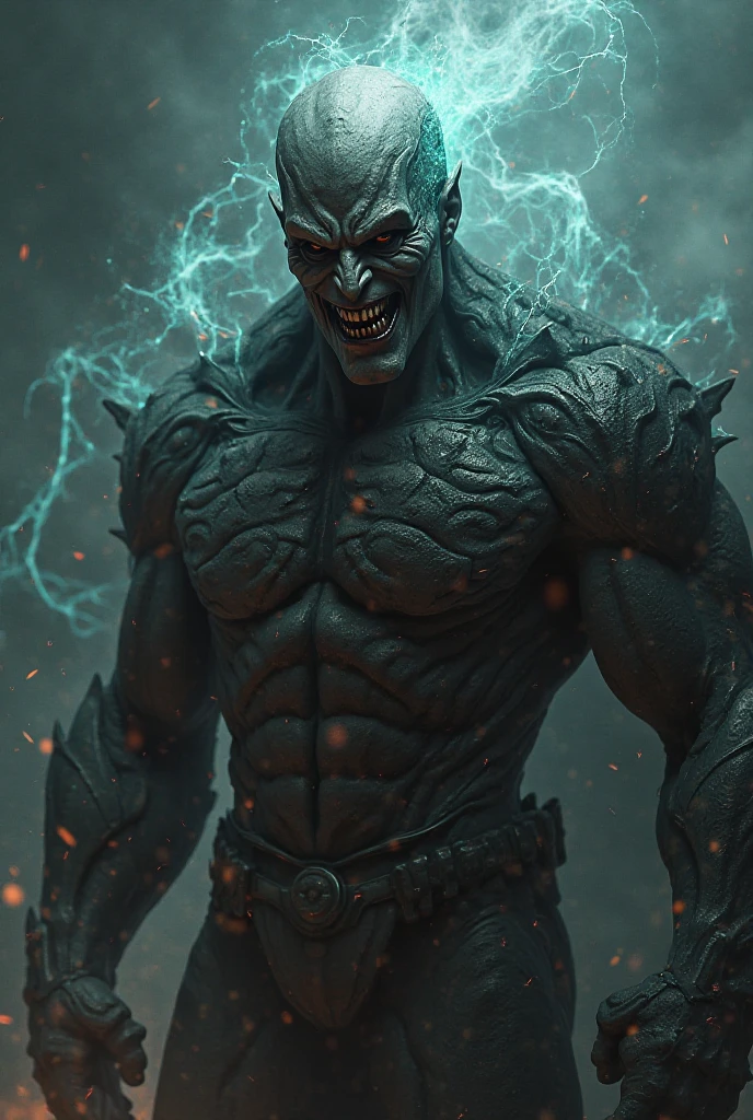 8k, complex, elegant, Highly detailed, majestic, digital photography, surreal painting, defeat magic, Sinuous Lightning, (masterpiece, side light, fine and beautiful eyes: 1.2), HdR, (bright blue eyes)), Naked upper body, (bright tattoo), Chico handsome, cana, musculature, black skin, demon horn, Raining, handsome, in front of the camera, masterpiece