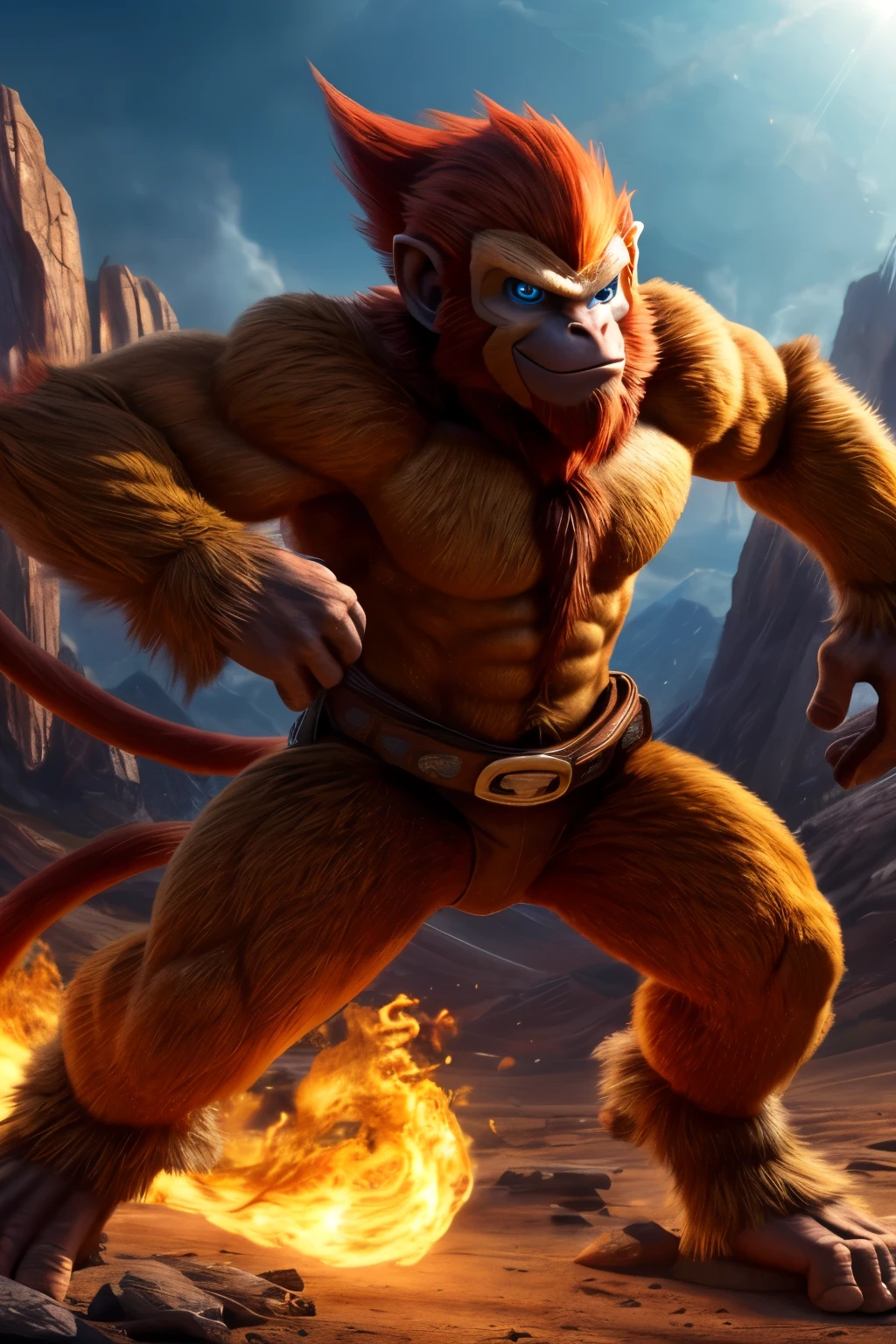 （masterpiece：1.2），Best quality，Chinese Mythology，Realistically， solo，Glowing Monkey，（Sun Wukong：1.5）