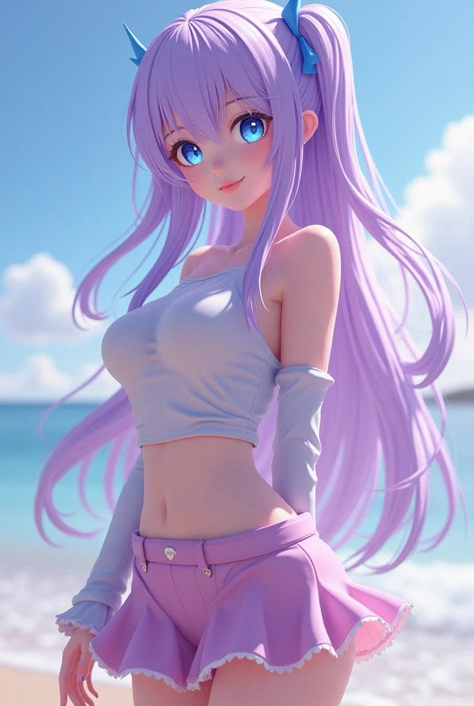 1 girl, best quality, masterpiece, high resolution, solo, HD resolution, best quality, good quality, {matou_sakura_fatestaynightufotable:1.15}, purple_hair, long_hair, ribbon, hair_ribbon, purple_eyes, 1 girl, short bikini, beautiful bkini, purple bikini , pretty, perfect thighs, big breasts, long hair, empty eyes, blushing face, sea, sand, beach,