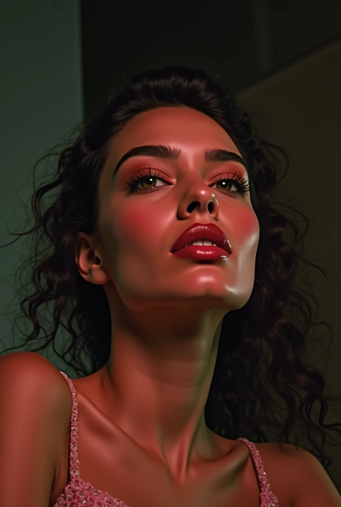 NSFW, deeptroath, blowjob portrait, How, facialized, naked, nude, middle aged stepmother, milf, Dark skin, woman of color, portrait, Very detailed, Modern urban style, city backdrop, direct look, defined contours." Valentine's Day Theme