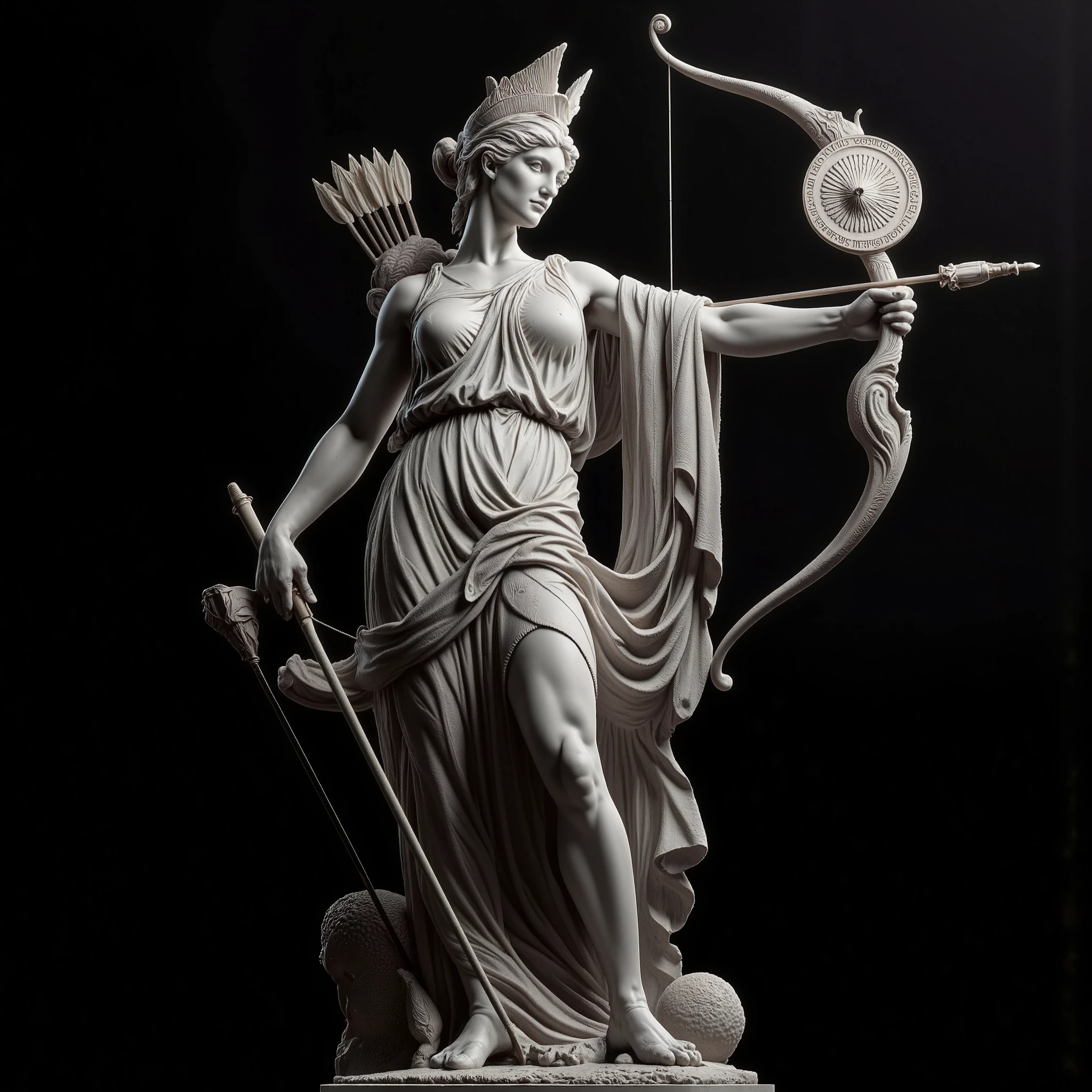 Artemis, the goddess of the hunt, depicted as a full-body marble statue. She has a quiver of arrows and a bow