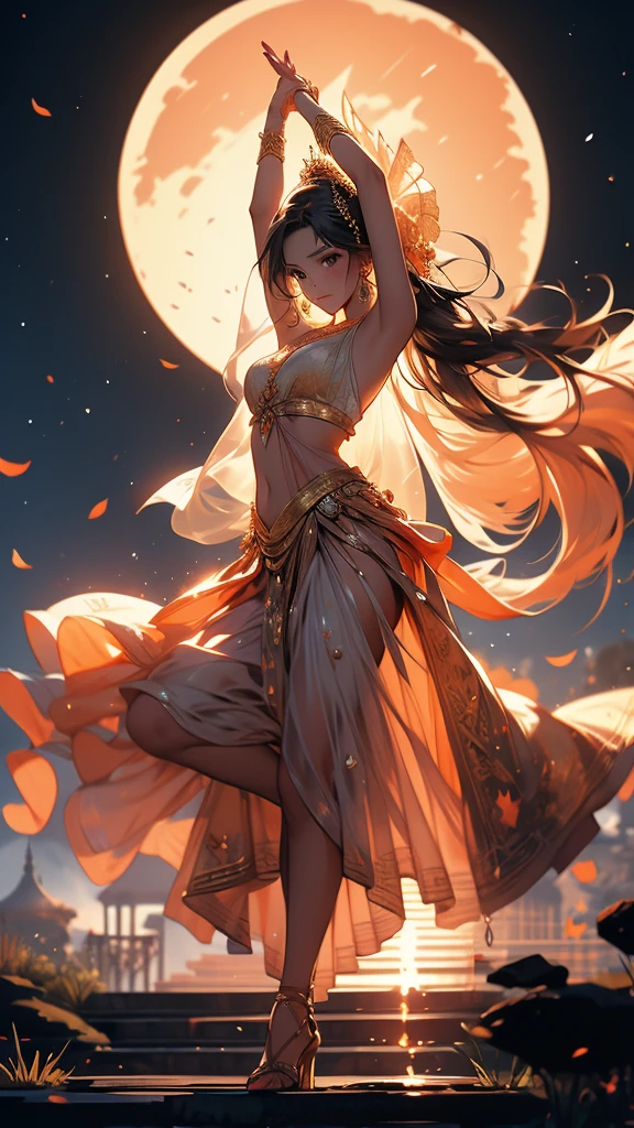 (from below) the best quality, masterpiece, realistic photos, intricate details, raw photos, photon rendering, octane rendering, ridiculous, super detailed, detailed face, detailed skin, trends on artstation, 8k masterpiece, cinematic lighting, shiny, long sleeves, open chest, long skirt swimsuit, pink, white, and yellow, heart pose above, in front of the beach and bright blue sky with clouds above, palm trees in the background on both sides of the picture, and a lot of blue and yellow fish swimming in the sea, pink moon, pink sky, pastel pink clouds, pink waves sparkling, sparkling, pink roses on pink oceans, fantasy, diamonds, crowns, universe, soft lights,
