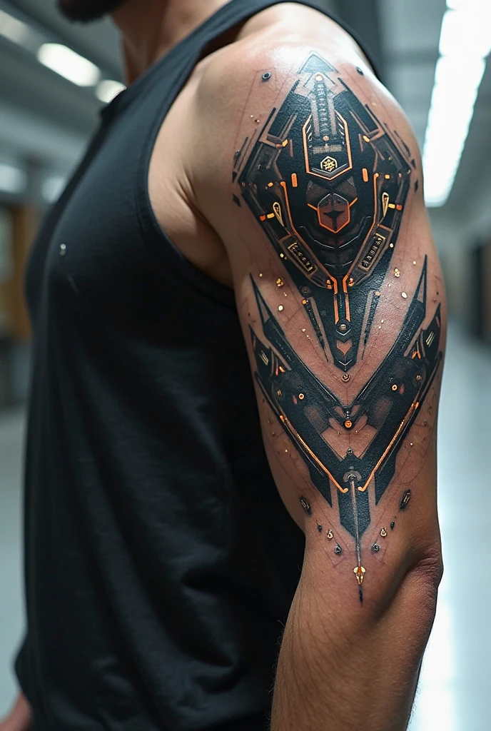 Teen man, topless, muscular,  arc reactor tattoo on his chest