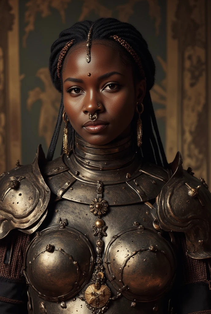 shotdeck Film still cinematic RAW portrait photo of ((african woman)) standing (smirking cape sexy lose armour weapons costume high-waisted dress intricate gold ruby diamond jewel encrusted) in ((commanding medieval war battlefield fighting bad guys westeros outside)) 8k uhd, dslr, soft lighting, high quality, film grain, Fujifilm XT3