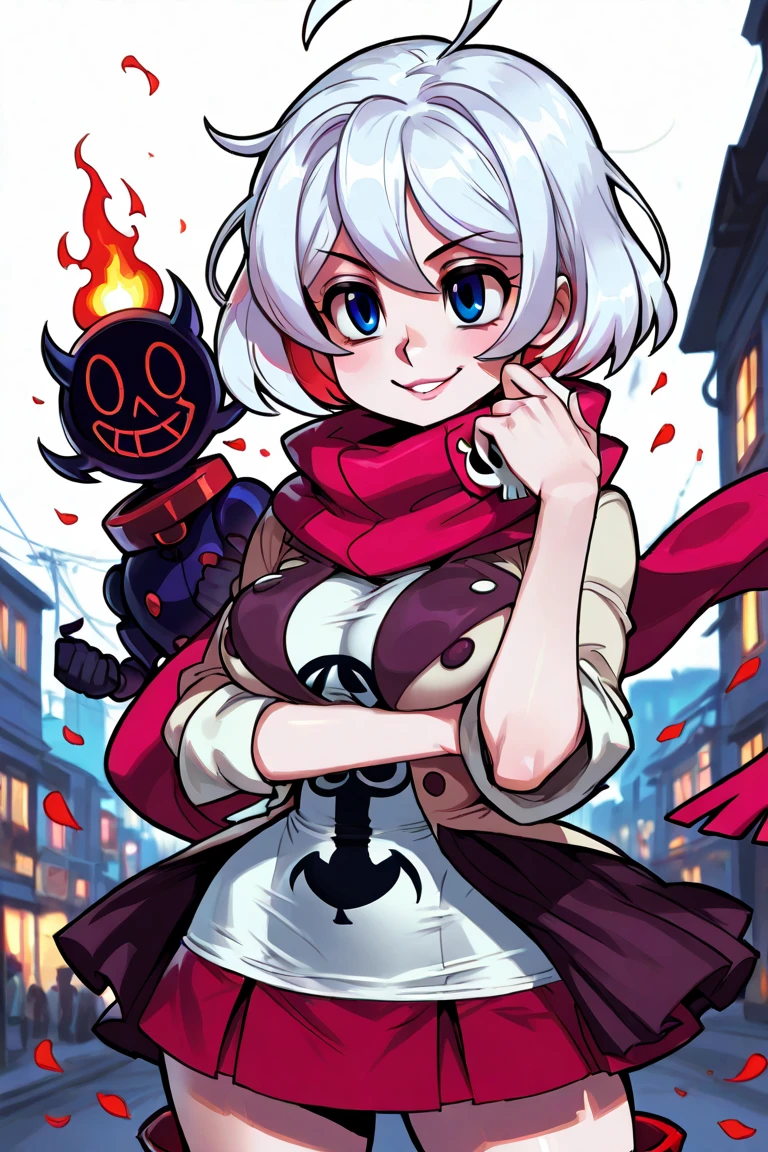 1girl, creepy smile, crazy eyes, raincoat, rain, street, streetlight, night, looking at viewer, milf, tall, very tall, big breasts, cleavage, smug grin