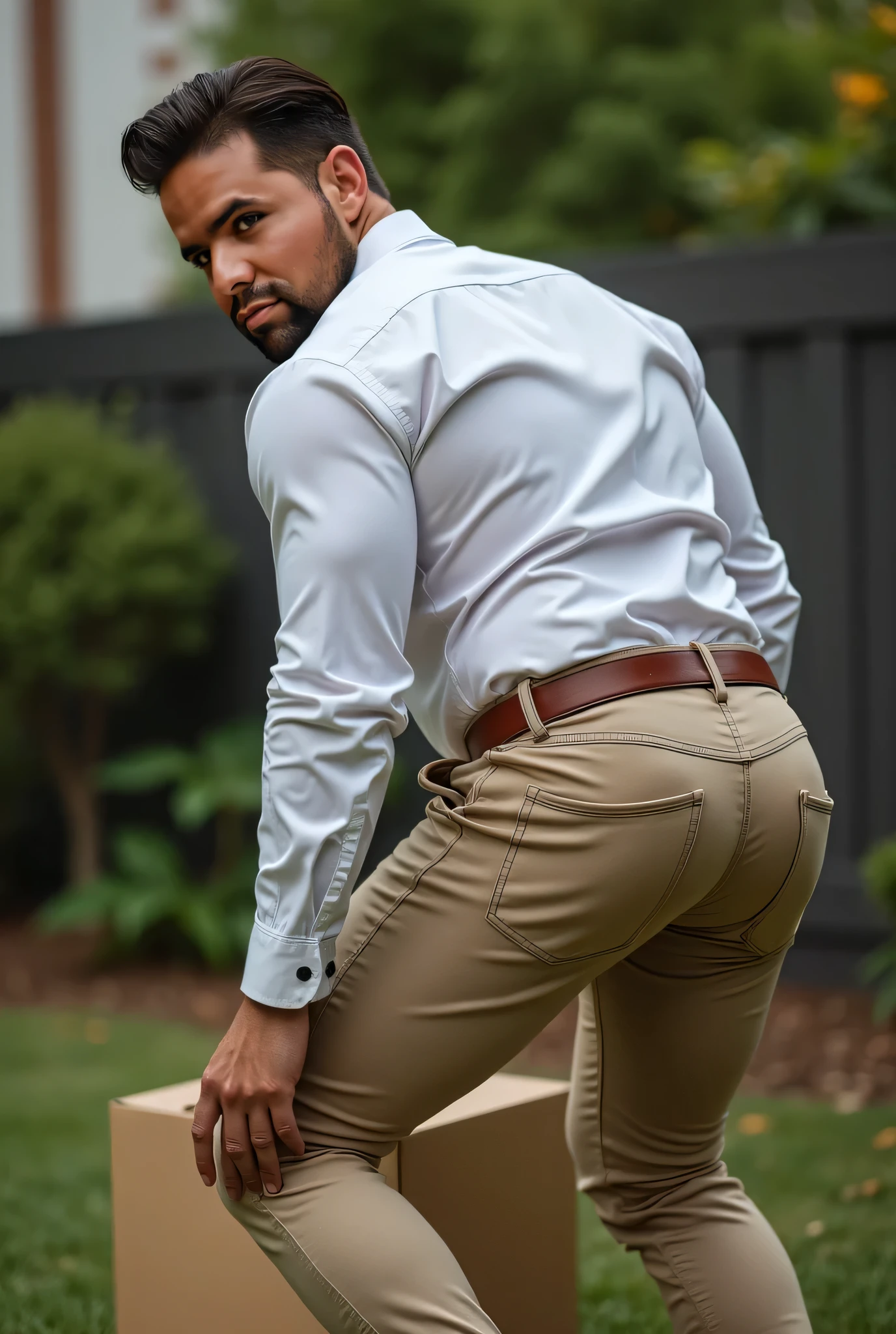 4 meter tall slightly overweight indian men. 20 years old. Childish very Young hairless fresh face. In london with friend. Size and height difference of 1 heads. Very sexy Posing for camera. Muscular. Wearing dress pants ans short sleeve shirt. Clothed. Big ass. Smooth body and face. Bracelet on wrist. Rings on finger.