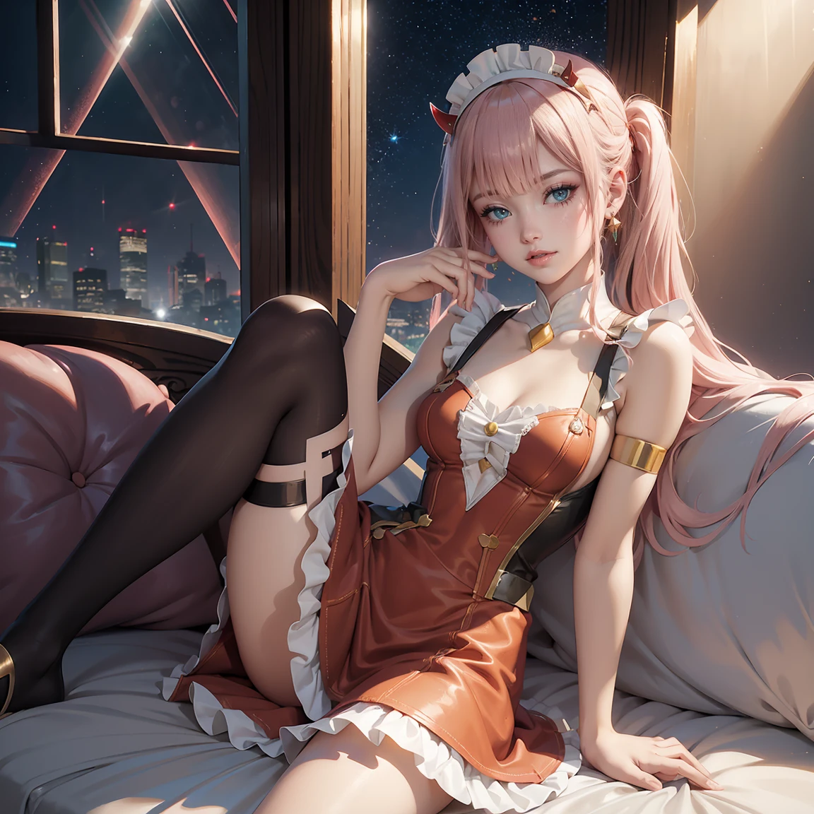 10 years old white-haired and red-haired Europeans girls, Europeans girls, cute, young, with long hair, sleeveless jackets, pleated skirt, cropped tops, night time, smiling, stockings with garters, flirt with you, seduce you