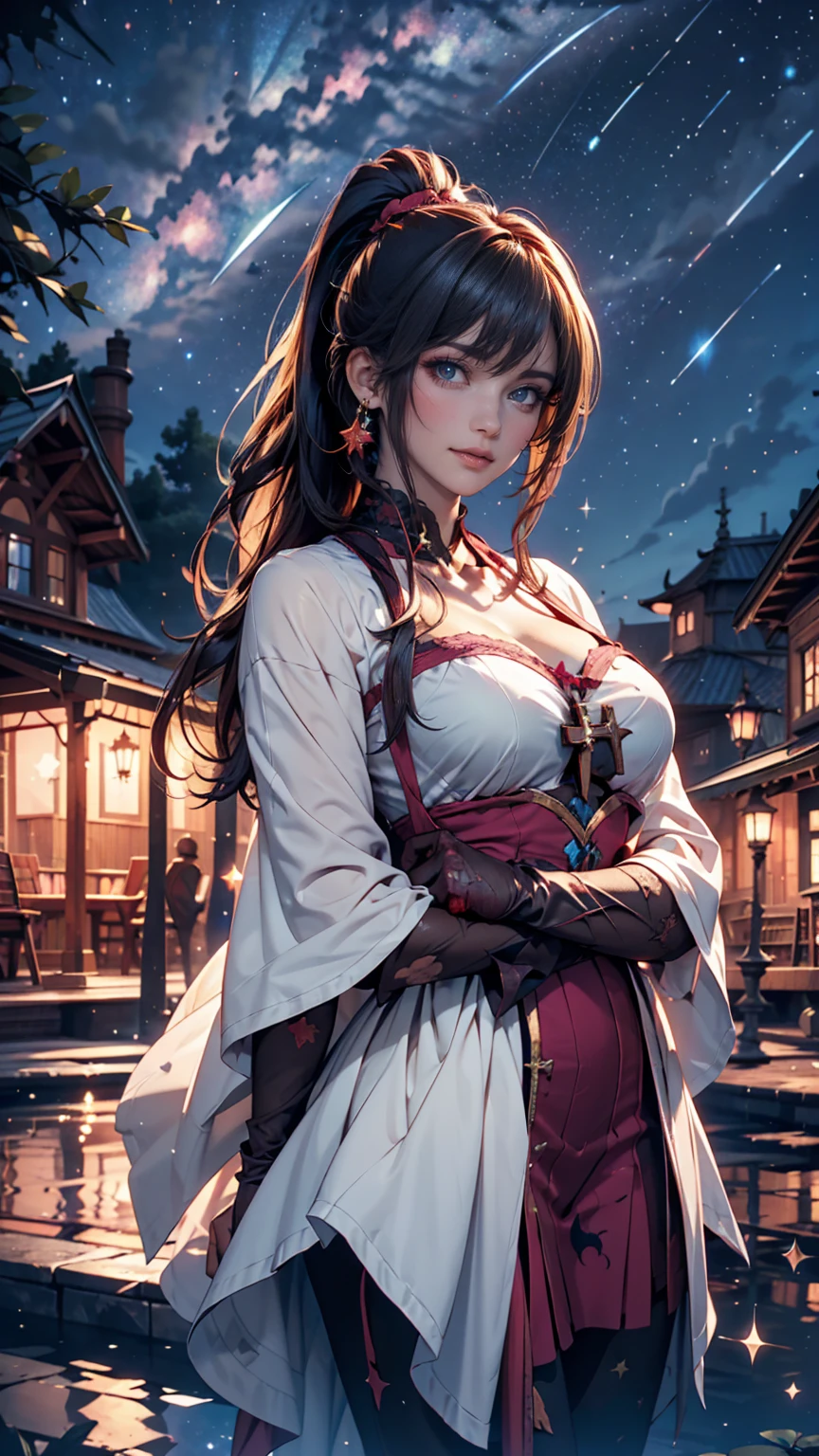 (look up at the starry sky:1.2),make a bonfire,girl camping,(outdoor fashion:1.5),(Thin type:1.8),(big breasts),(random hairstyle),(Highest image quality,(8k),ultra-realistic,best quality, high quality, high definition, high quality texture,high detail,beautiful detailed,fine detailed,extremely detailed cg,detailed texture,a realistic representation of the face,masterpiece,Sense of presence)