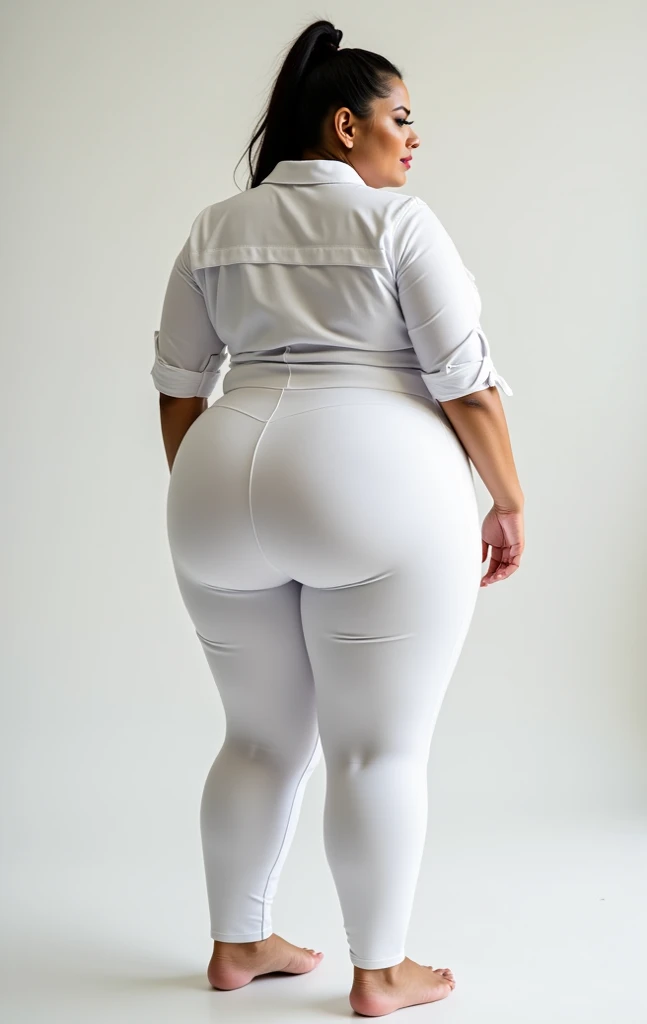 ((masterpiece, best quality)), ((((perfect anatomy)))), ((35 year old)), (((Curvy))), ((Black woman)), in ((white fullback cotton panties)), standing in front of a gradient background, (Back shot), (((Big booty))), (((photo realistic)))