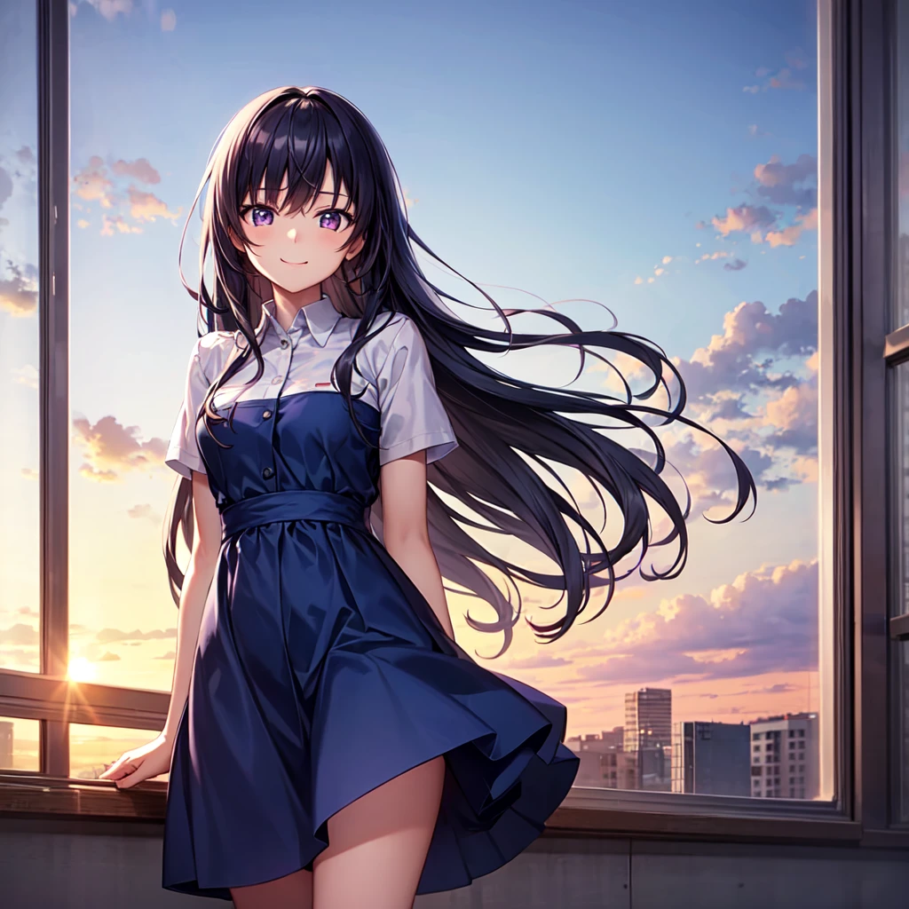 ((absurdres, highres, ultra detailed, 1girl, solo)), depth of field, (sharp:0.7), cinematic shadow, cinematic lighting, extremely detailed background, BREAK, ((kazusa)), <lora:kazusa_v2-000015:0.5:STYPER2>, (looking at viewer, cowboy shot, hands on own chest ,upper body, long white shirt, no pants, black panties), detailed hair, standing, focus on face, detailed face, detailed eyes, relaxed, long hair, BREAK, modern balcony, cityscape, modern decor, flower pot, warm sunlight, detailed sky, cloud, wind