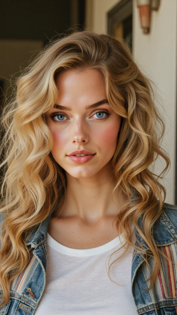 Blonde woman with long wavy hair in a salon, cabelos loiros curtos ondulados, ombro - comprimento do cabelo loiro, cabelos ondulados na altura dos ombros, cabelos curtos ondulados, Cabelos curtos ondulados, Kailee Mandel, curly middle part haircut, cabelos loiros curtos, corte de cabelo loiro bob, cabelos lisonjeiros, cabelo na altura dos ombros, blonde medium hair, cabelos curtos loiros, middle length hair, cabelos loiros desgrenhados
