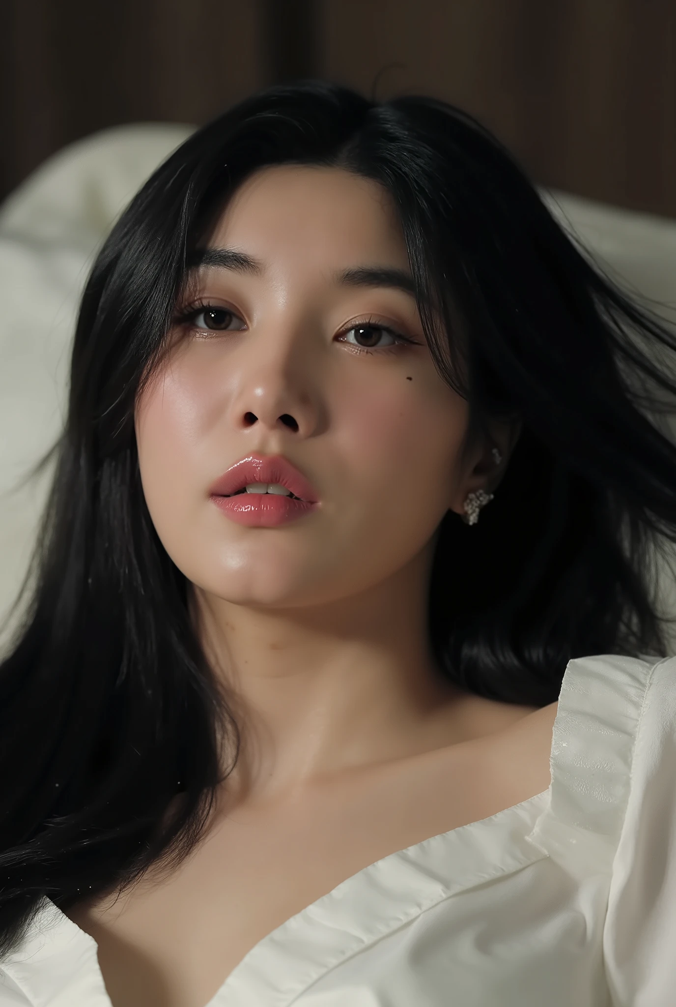 ((( real、live-action、reality、High image quality)))do, best quality , ( High Definition CG Unity 8K Wallpaper ), ( best quality ), edge orgasm 、 face focus 、 woman with her mouth open and eyes closed 、Korean women with an edge_face、40years old、 black hair、 on the bed、((sweat) ),((Skin that shines with sweat))((The collarbone shining with sweat,Face that shines with sweat)),((Sweat-drenched skin))((The skin wet with sweat)),