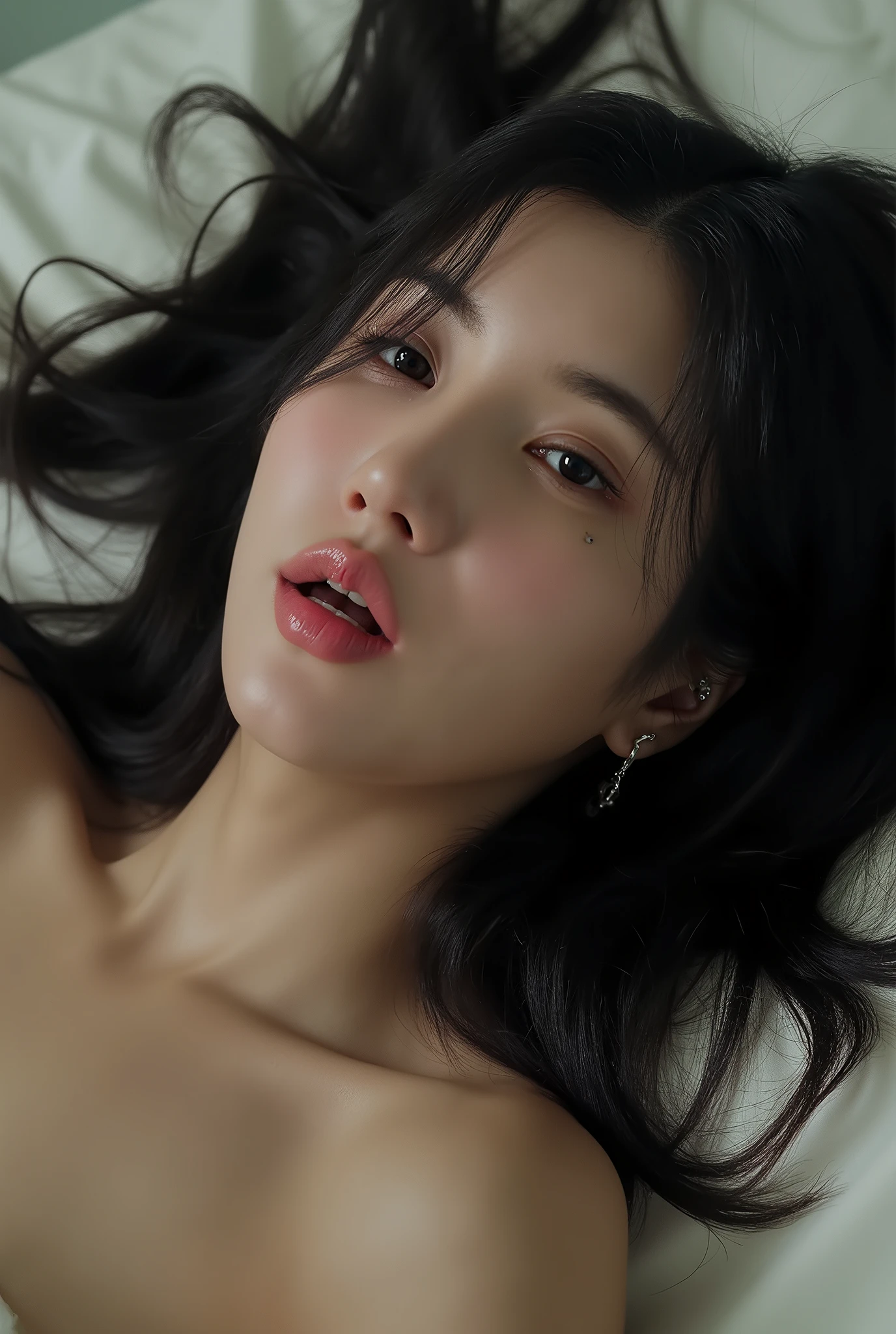 ((( real、live-action、reality、High image quality)))do, best quality , ( High Definition CG Unity 8K Wallpaper ), ( best quality ), edge orgasm 、 face focus 、 woman with her mouth open and eyes closed 、Korean women with an edge_face、40years old、 black hair、 on the bed、((sweat) ),((Skin that shines with sweat))((The collarbone shining with sweat,Face that shines with sweat)),((Sweat-drenched skin))((The skin wet with sweat)),