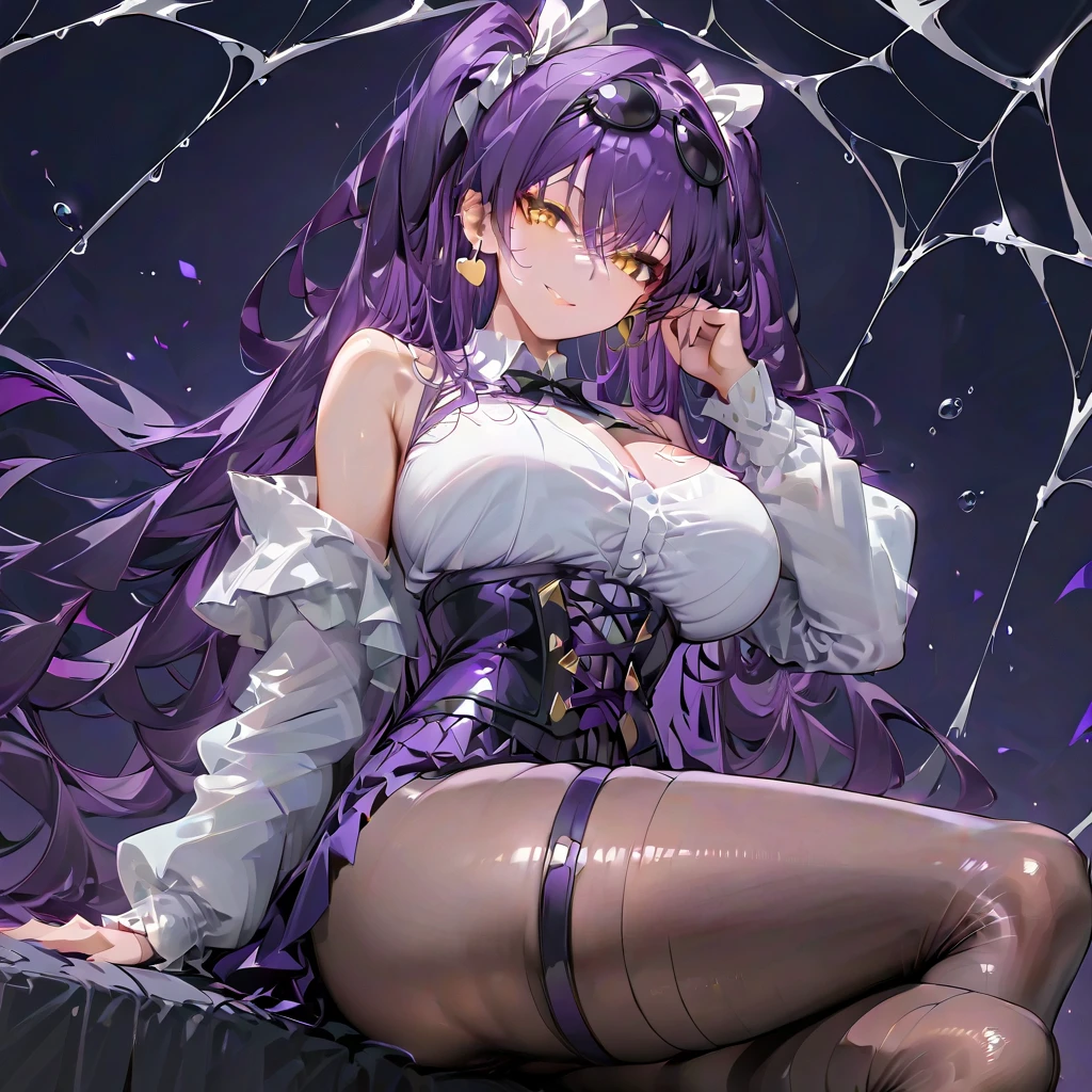 (Super detailed)),((illustration)),((masterpiece)),(((need))),((fine、Highest quality CG Unity 8K wallpapers,masterpiece),((4K,masterpiece,best quality)),Black hair queen,Sexy,Lilac eyes,Standing upright in a coffin,Mature,Hair Bunch,Hair tied on both sides,Black and gold gauze robe,Black and purple French vintage clothing,Gorgeous pure black cape,Black veil,Purple-white halo,Black and purple high heels,Wearing a crown on the head,Holding a knight's sword,pyramid,Emitting dim purple light,Under the sea,Deep in the sea,The deep sea is filled with coffins,Mysterious symbols