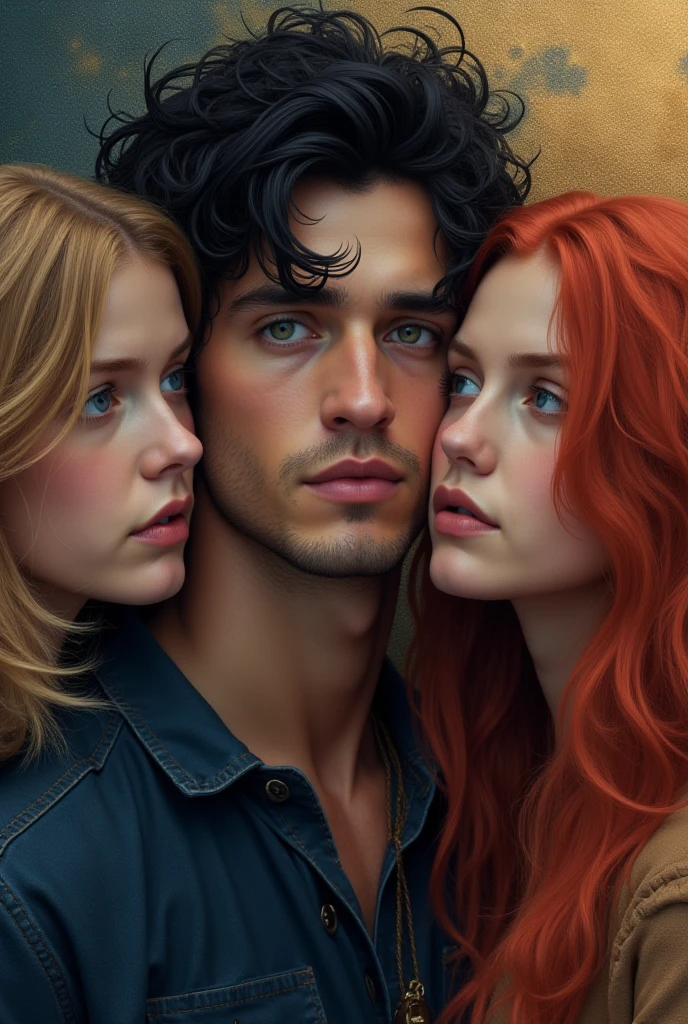 Book cover of a red-haired woman and a black-haired man and a  boy with blue eyes 