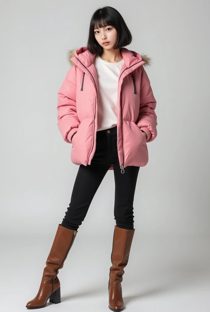 create a image rusian girl with red bag and wer yellow shoes and purple jacket ok age some thing 19 years old