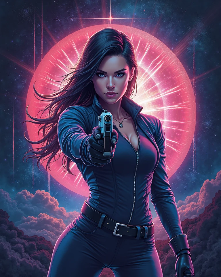 Dramatic Lighting Photography, comic book cover with  (ohwx woman:1.0),anime style, key visual, vibrant, studio anime, highly detailed, digital artwork, illustrative, painterly, matte painting, highly detailed, cinematic composition,