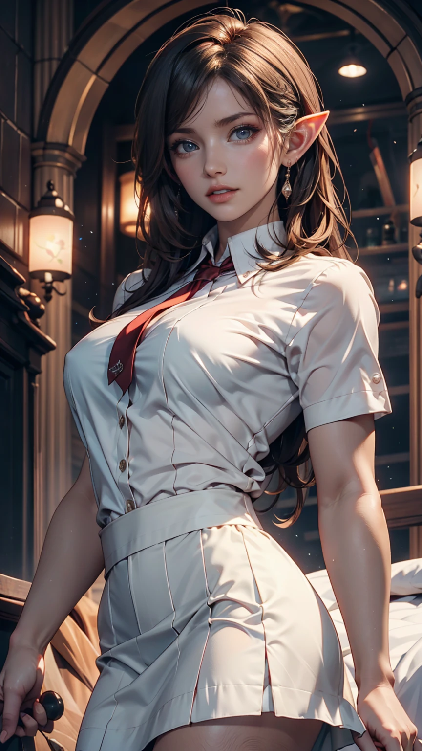 (Highest Resolution, clear_image), Highest quality, masterpiece, Very detailed, Semi-realistic, Woman with shoulder-length black hair, Dark Eyes, mature, mature woman, Imperial sister, sexy, short hair, Triple Van, Light blue uniform, Light blue uniform jacket, soldier, Light blue pleated skirt, uniform, Fighter Front, future, sf, universe、Sexy proportions、Narrow waist、Erotic female body、Saggy breasts、Big Breasts、Nipple swelling emphasis